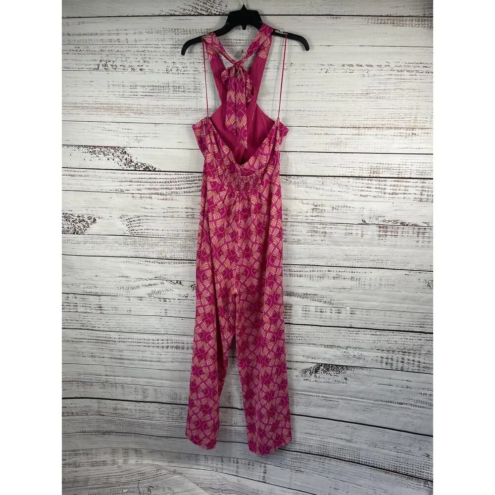 Impressions Jumpsuit Women's Small Pink Geometric Halter Backless Wide Leg - Picture 9 of 12